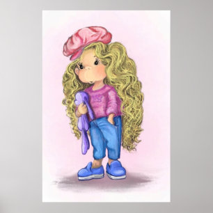 Little Blonde Girl Bunny Toy Love Poster