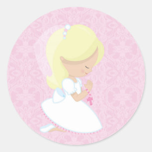 Little Blonde Girl, Pink, First Communion Classic Round Sticker