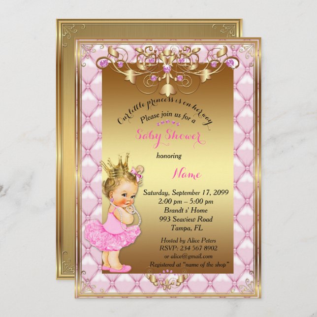 Little Blonde Princess, Baby Shower Invitation,gol Invitation (Front/Back)
