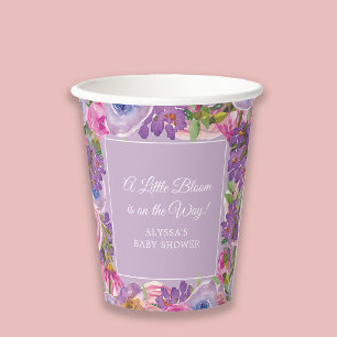 Little Bloom Purple Pink Floral Baby Girl Shower Paper Cups
