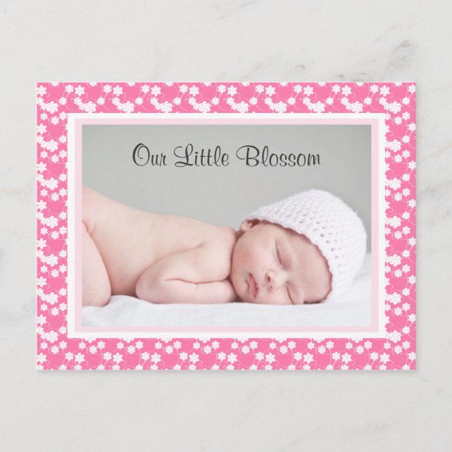 Little Blossom Baby Announcement Card (Front)
