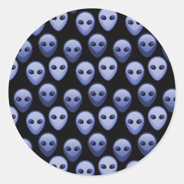 Little Blue Alien Heads Classic Round Sticker (Front)
