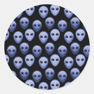 Little Blue Alien Heads Classic Round Sticker