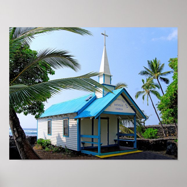 Little Blue and White Church in Hawaii Poster (Front)