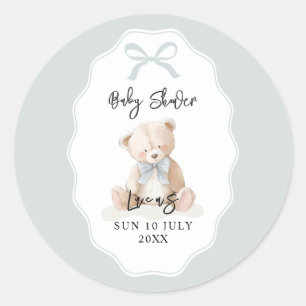 Little Blue Bearly Wait Baby Shower Classic Round Sticker