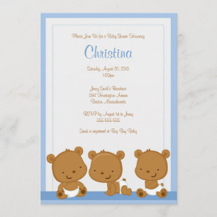 Little Blue Bears Boy Baby Shower Invitation