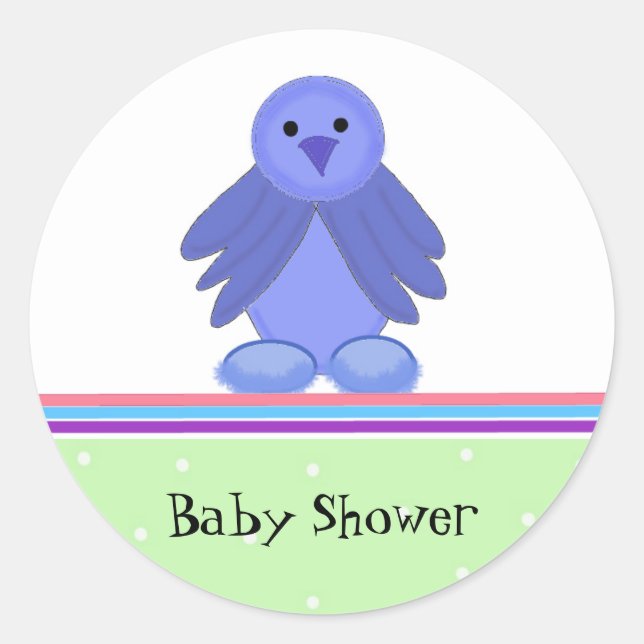 Little Blue Bird Baby Shower Classic Round Sticker (Front)