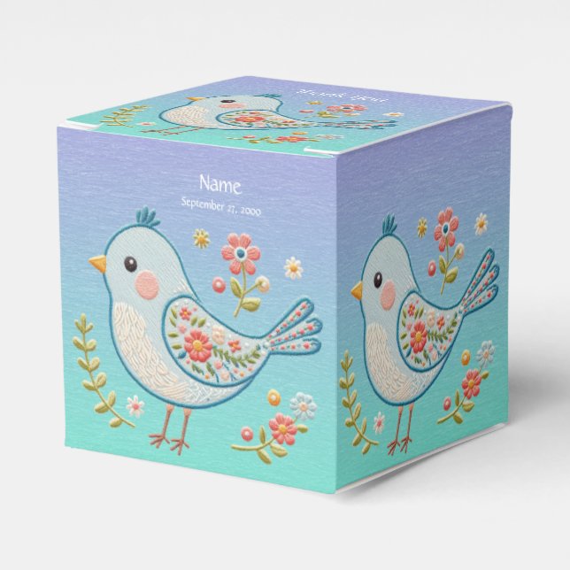 Little Blue Bird Floral Favour Box (Front Side)