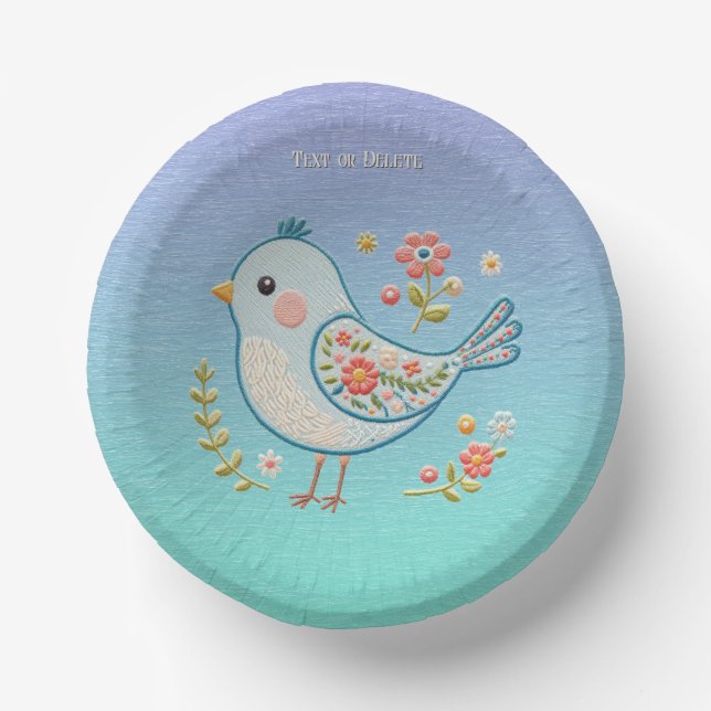 Little Blue Bird Floral Paper Bowl Paper Plate (Front)