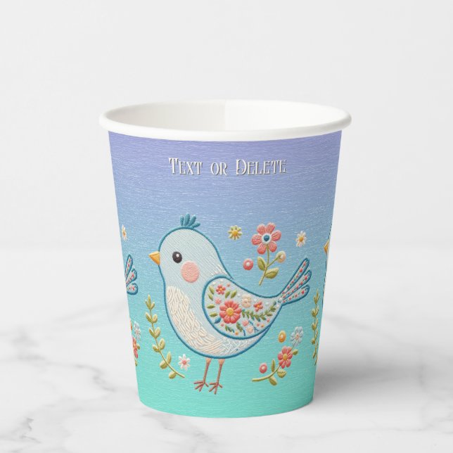 Little Blue Bird Floral Paper Cups (Left)