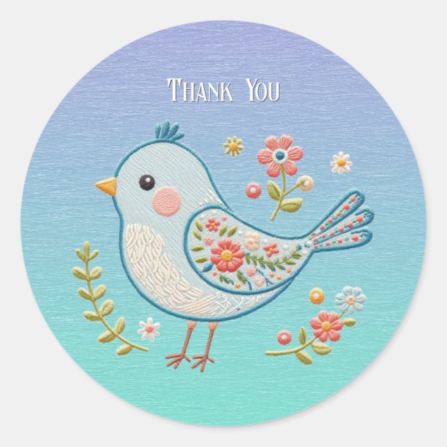 Little Blue Bird Floral Sticker (Front)