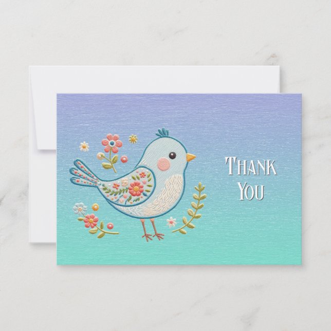 Little Blue Bird Floral Thank You Card (Front)