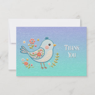 Little Blue Bird Floral Thank You Card