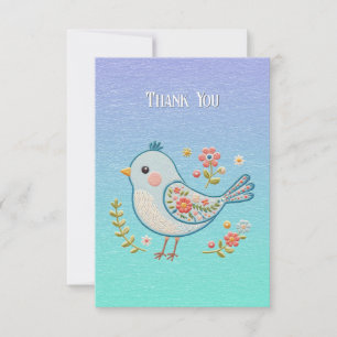 Little Blue Bird Floral Thank You Card