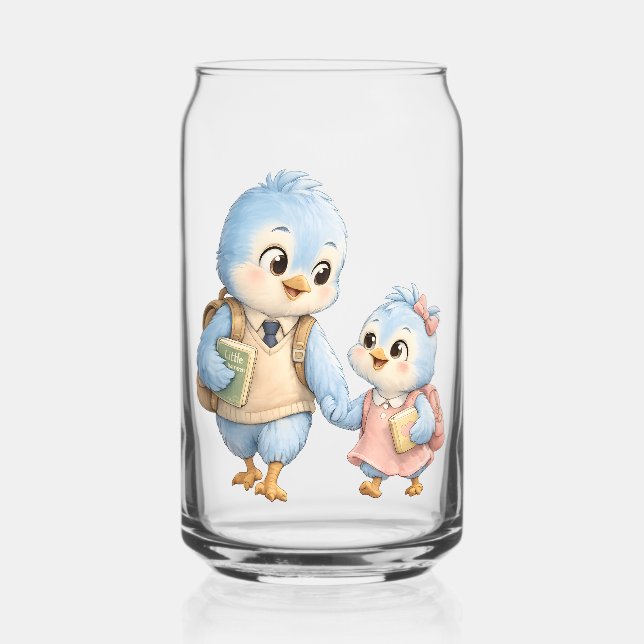 Little Blue Bird Siblings Can Glass (Front)