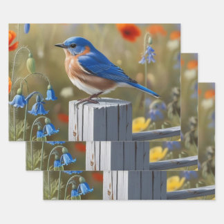 Little Blue BirdWrapping Paper Flat Sheet Set of 3