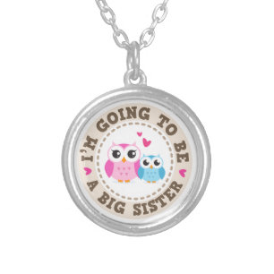 Little blue brother owl Im going to be big sister Silver Plated Necklace