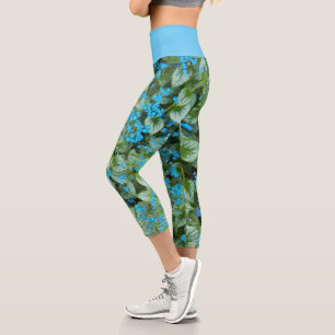 Little Blue Brunnera Flowers Floral Capri Leggings