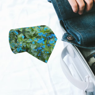 Little Blue Brunnera Flowers Floral Pattern Tie