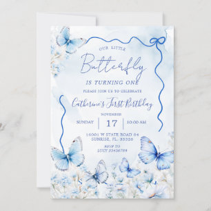 Little Blue Butterflies Birthday Party Invitation