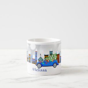 Little Blue Car & Tree Christmas Custom Espresso Cup