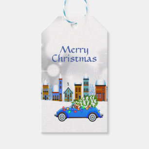 Little Blue Car & Tree Christmas Custom Gift Tags
