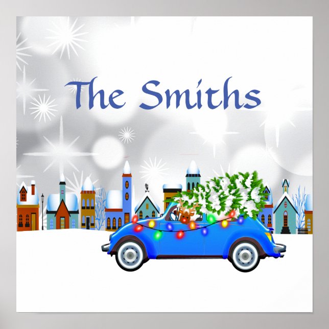 Little Blue Car & Tree Christmas Custom Poster (Front)
