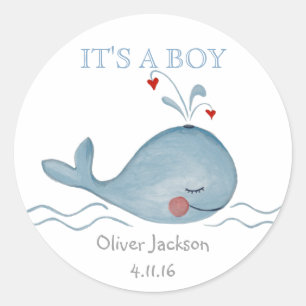 Little Blue cute Whale Nautical Round Sticker