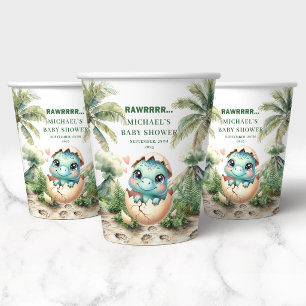 Little Blue Dino Baby Shower Hatching Soon Paper Cups