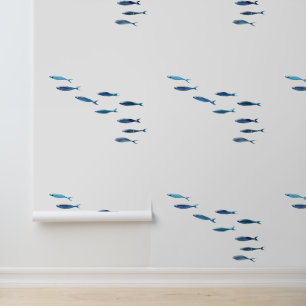Little Blue Fish Schools Nautical Wallpaper