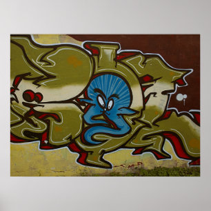 Little blue ghost graffiti poster