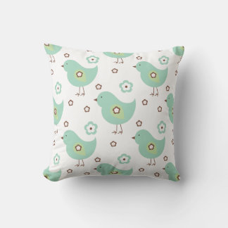 Little Blue Green Bird Spring Season Throw Pillow