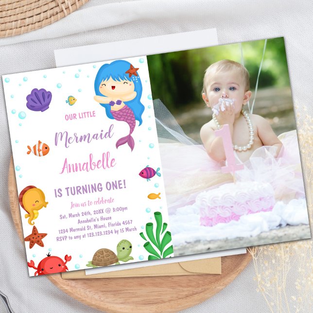 Little Blue heir Mermaid Invitations with photo (Little Blue heir Mermaid Invitations with photo)