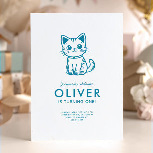Little blue kitten birthday party invitation