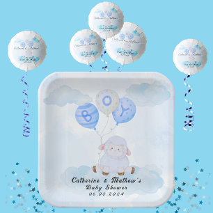 Little Blue Lamb In a Hot Air Balloon Paper Plate