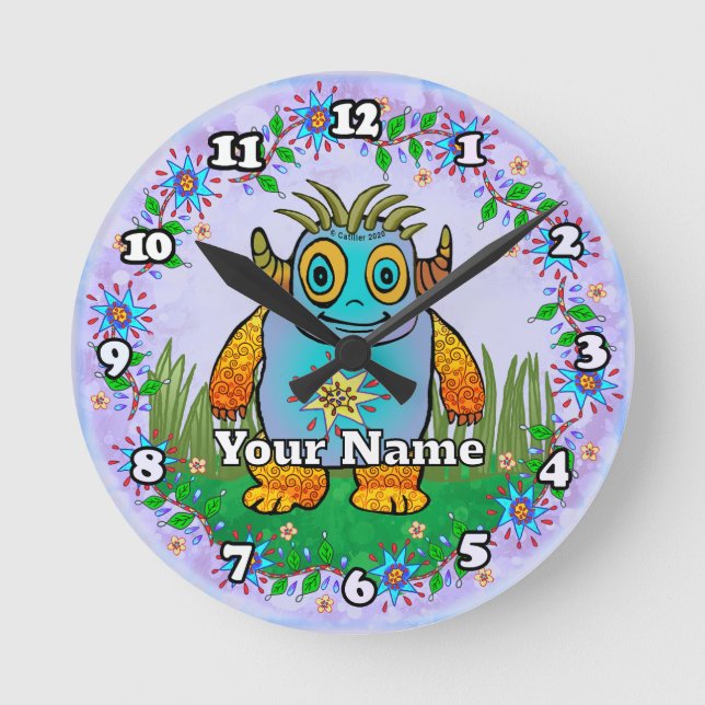 Little Blue Monster Round Clock (Front)