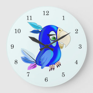Little Blue Parrot Large Clock