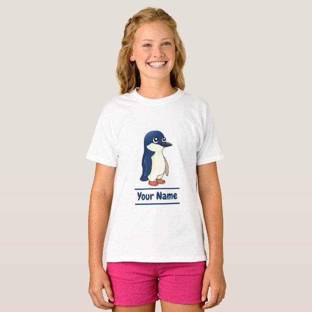 Little Blue Penguin cartoon with custom text T-Shirt (Front Full)