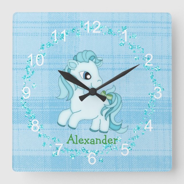 Little Blue Pony Nursery Wall Clock (Front)