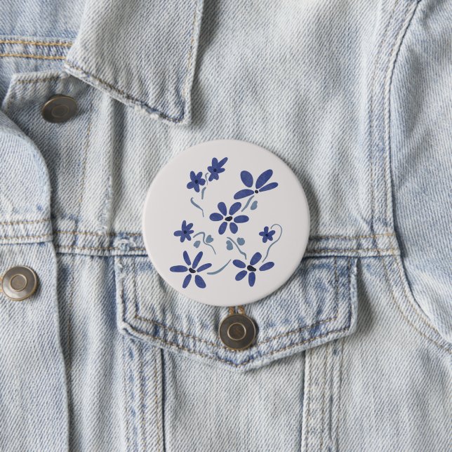 Little Blue Romantic Flowers 7.5 Cm Round Badge (In Situ)