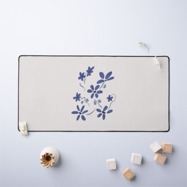 Little Blue Romantic Flowers Desk Mat (Kids Table)