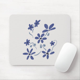 Little Blue Romantic Flowers Mouse Mat