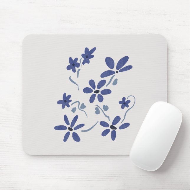 Little Blue Romantic Flowers  Mouse Mat (With Mouse)