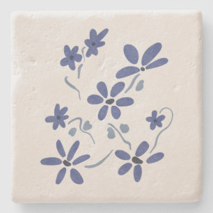 Little Blue Romantic Flowers Stone Coaster