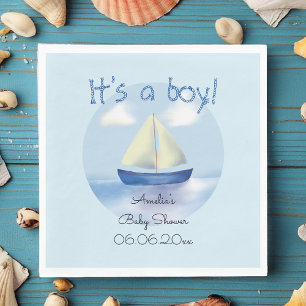 Little Blue Sailboat Boys Baby Shower Napkin