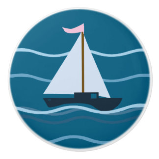 Little blue sailboat ceramic knob