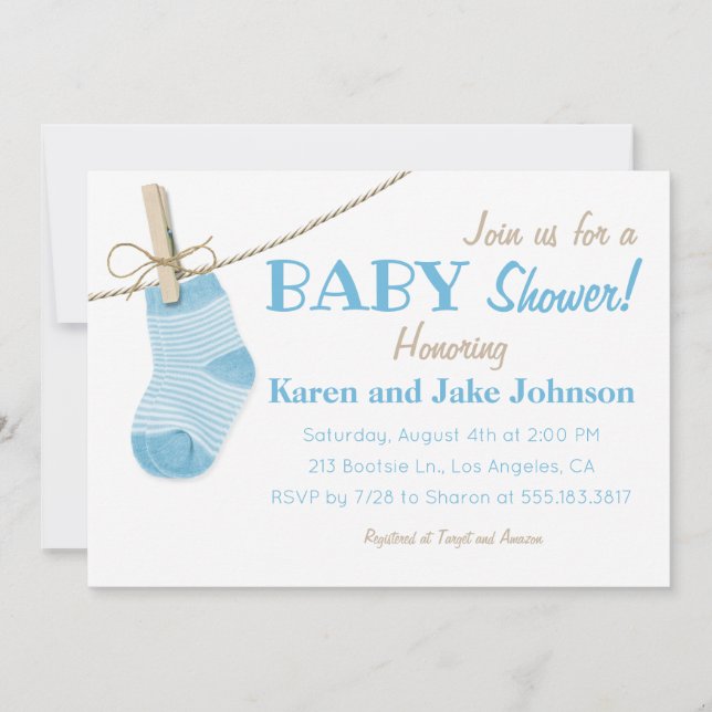 Little Blue Socks Boys Baby Shower Invitation (Front)