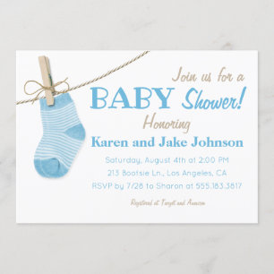 Little Blue Socks Boys Baby Shower Invitation