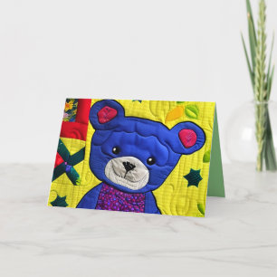 Little Blue Teddy Bear Quilt Like Design Birthday Thank You Card