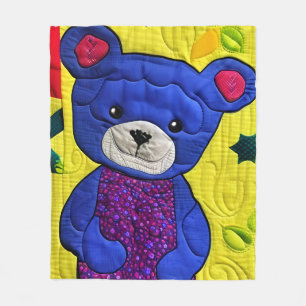 Little Blue Teddy Bear Quilt Like Design Fleece Blanket